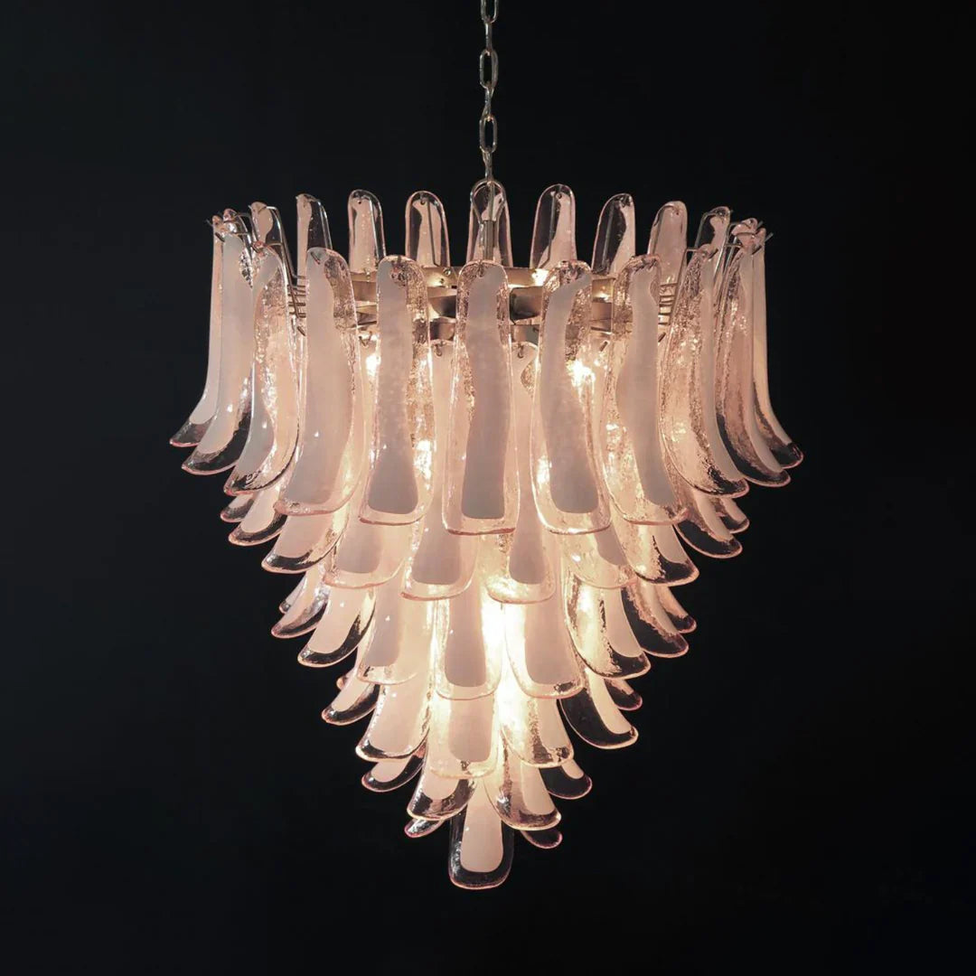 Vintage Murano Pink Glass Petals Chandelier
