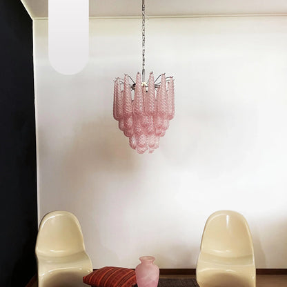 Vintage Murano Pink Glass Petals Chandelier