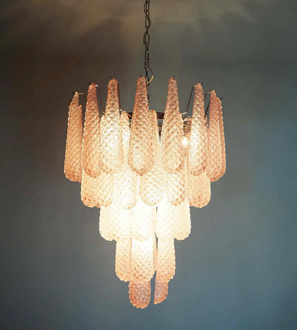 Vintage Murano Pink Petals Drop Glass Chandelier
