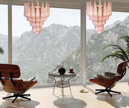 Vintage Murano Pink Petals Drop Glass Chandelier