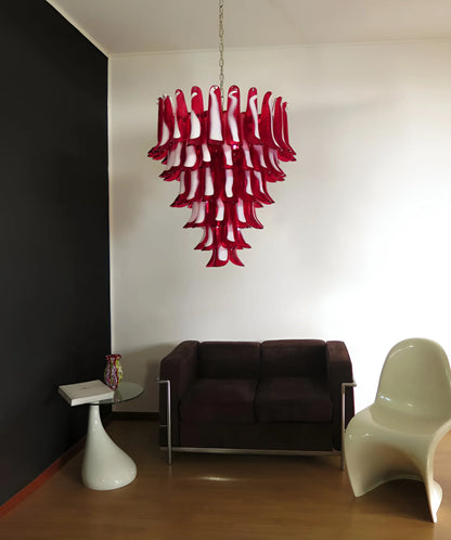 Vintage Murano Red Glass Petals Chandelier