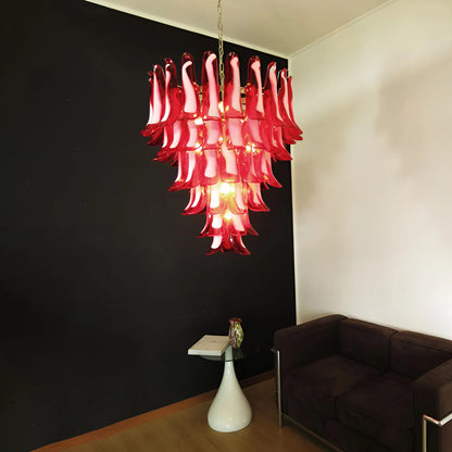 Vintage Murano Red Glass Petals Chandelier