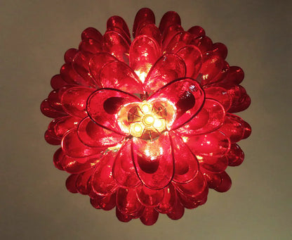 Vintage Murano Red Glass Petals Chandelier
