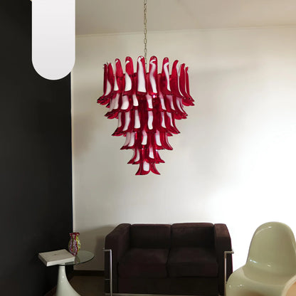 Vintage Murano Red Glass Petals Chandelier