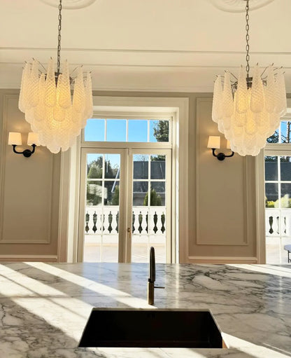 Vintage Murano Transparent Glass Petals Chandelier