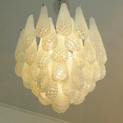 Vintage Murano Transparent Glass Petals Chandelier