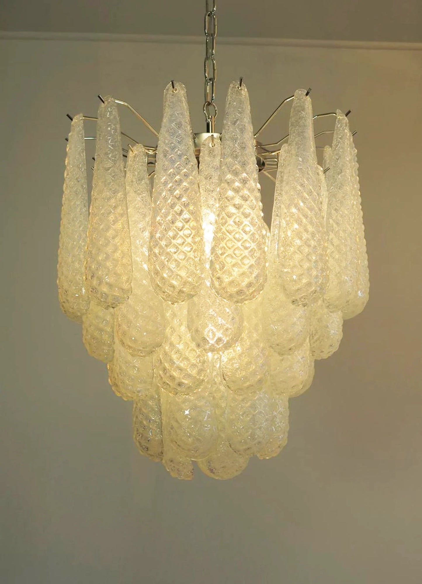 Vintage Murano Transparent Glass Petals Chandelier