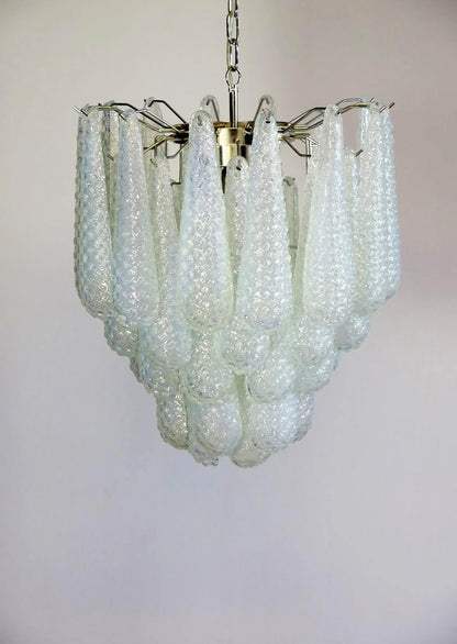 Vintage Murano Transparent Glass Petals Chandelier