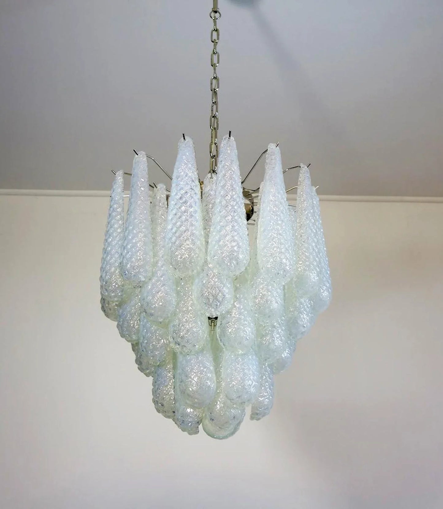 Vintage Murano Transparent Glass Petals Chandelier