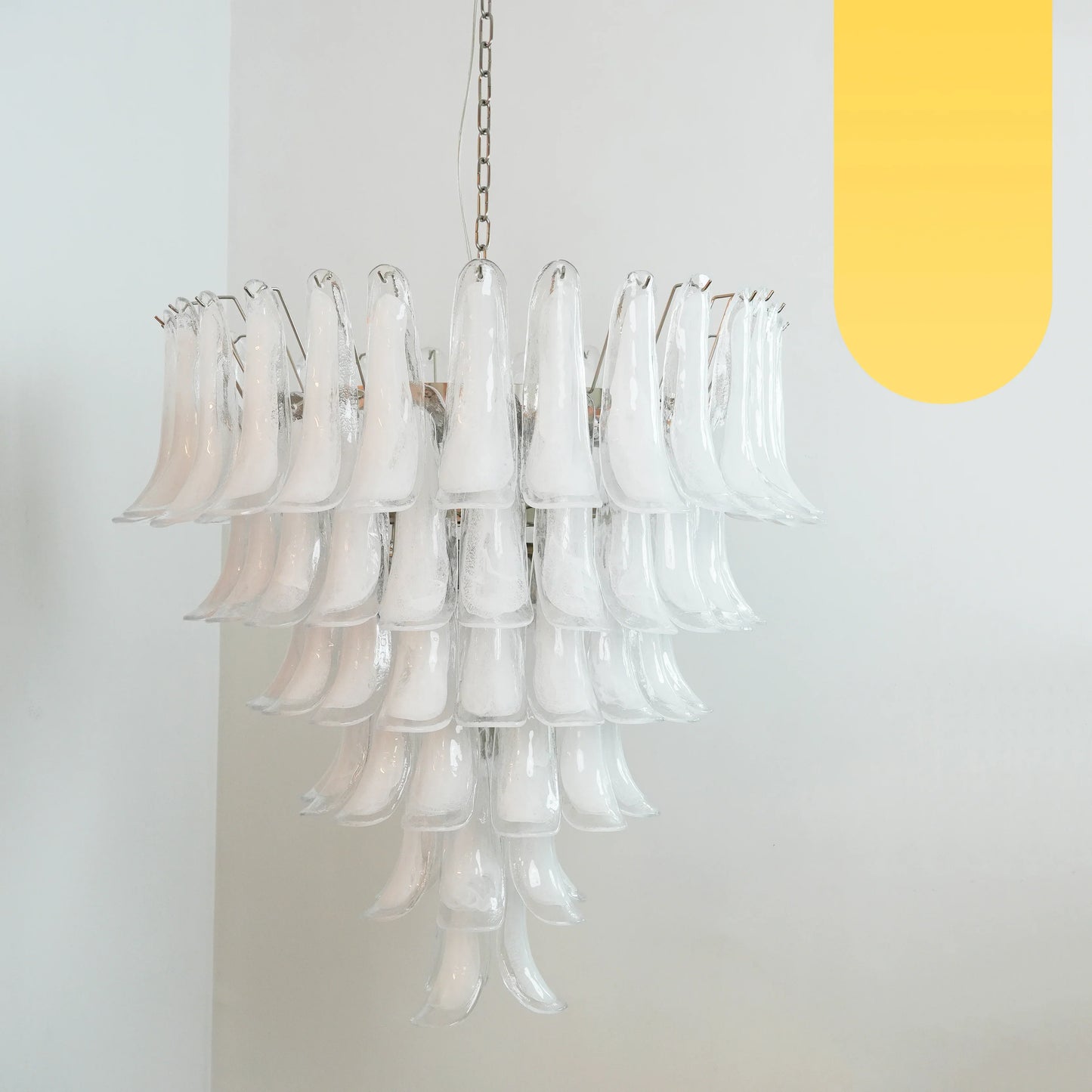 Vintage Murano Transparent Glass Petals Chandelier