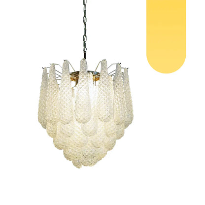 Vintage Murano Transparent Glass Petals Chandelier