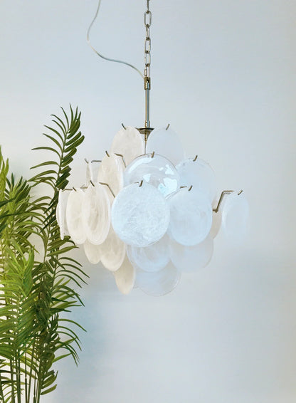 Vintage Murano White Disks Chandelier