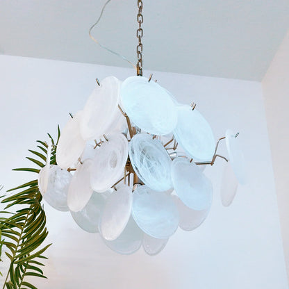 Vintage Murano White Disks Chandelier