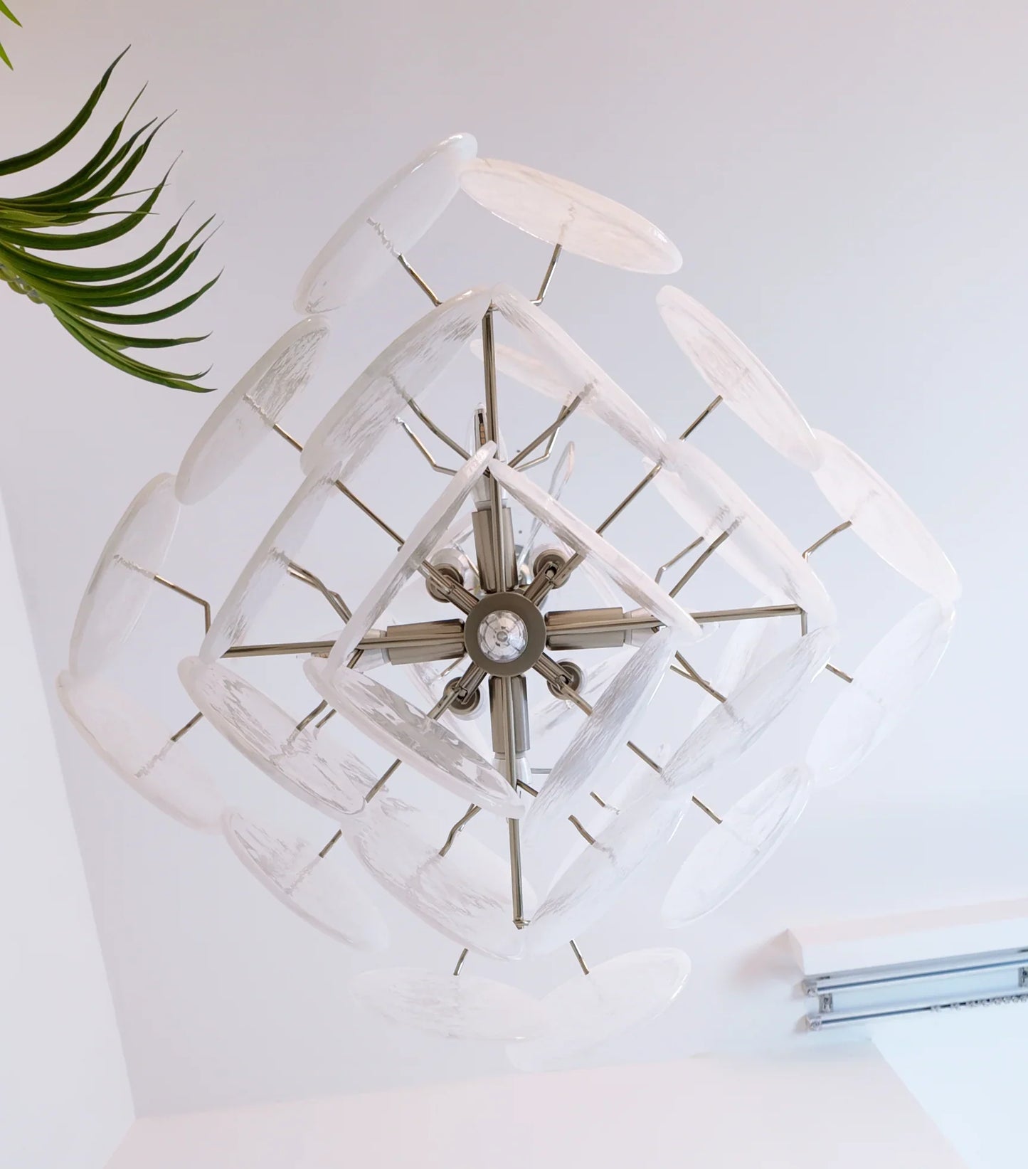 Vintage Murano White Disks Chandelier