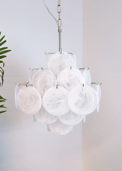 Vintage Murano White Disks Chandelier