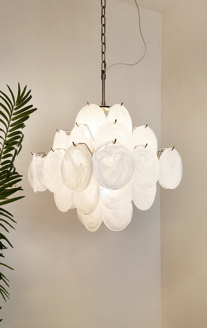 Vintage Murano White Disks Chandelier