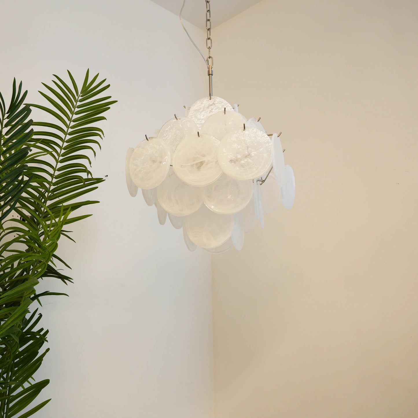 Vintage Murano White Disks Chandelier