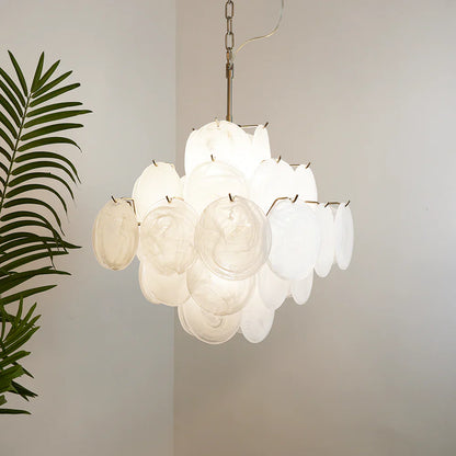 Vintage Murano White Disks Chandelier