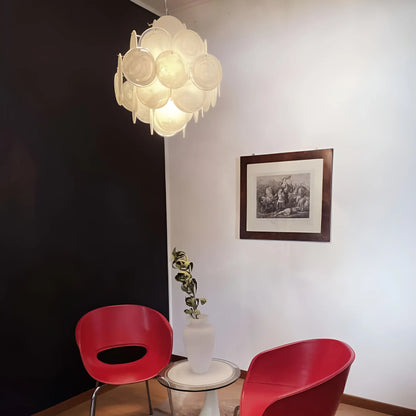 Vintage Murano White Disks Chandelier