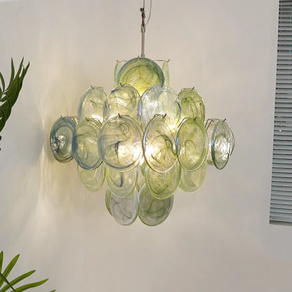 Vintage Murano Green Disks Chandelier