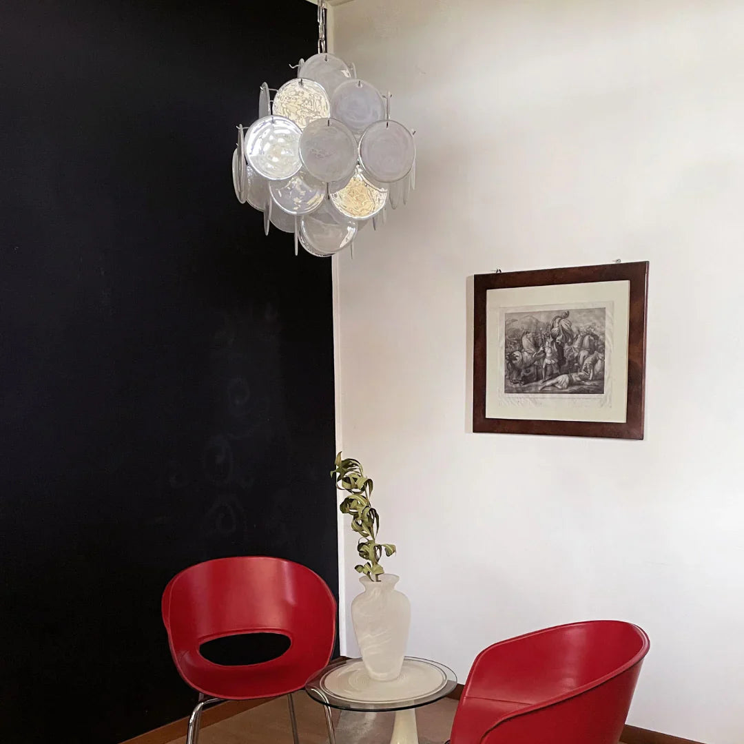 Vintage Murano White Disks Chandelier