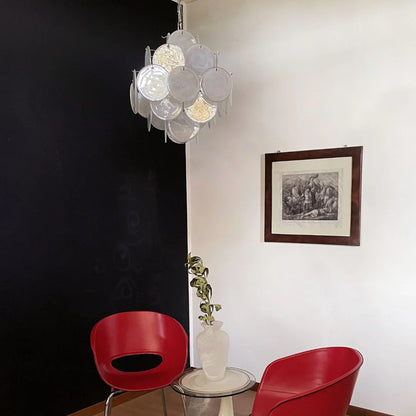 Vintage Murano White Disks Chandelier