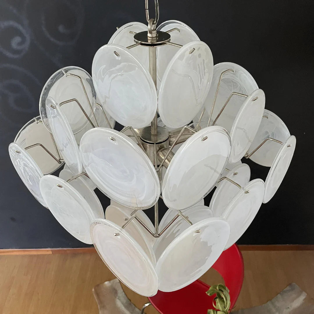 Vintage Murano White Disks Chandelier