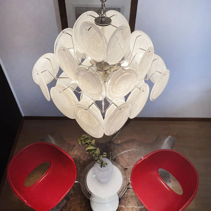 Vintage Murano White Disks Chandelier
