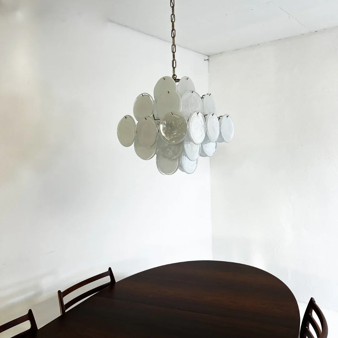 Vintage Murano White Disks Chandelier