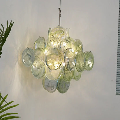 Vintage Murano Green Disks Chandelier