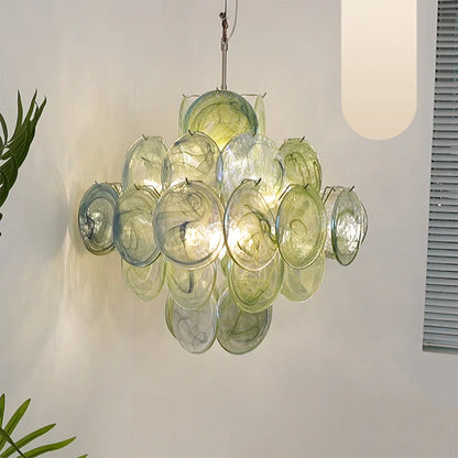 Vintage Murano Green Disks Chandelier