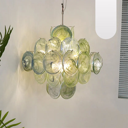 Vintage Murano Green Disks Chandelier