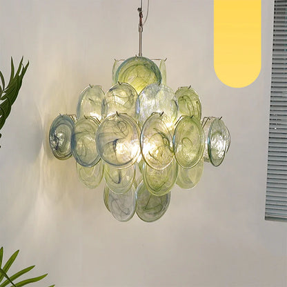 Vintage Murano Green Disks Chandelier