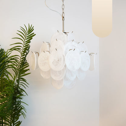 Vintage Murano White Disks Chandelier