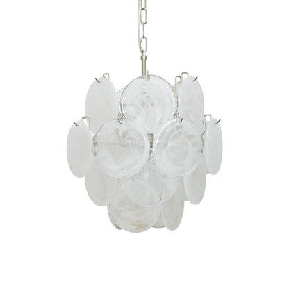 Vintage Murano White Glass Disks Chandelier