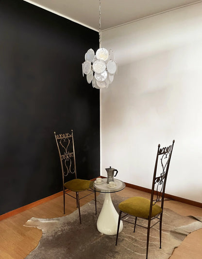Vintage Murano White Glass Disks Chandelier
