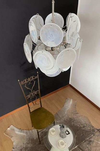 Vintage Murano White Glass Disks Chandelier