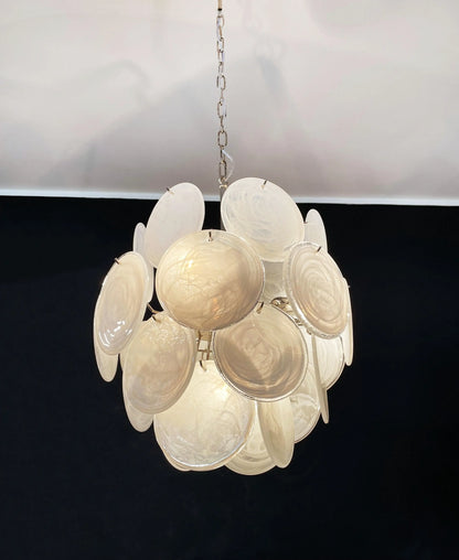 Vintage Murano White Glass Disks Chandelier