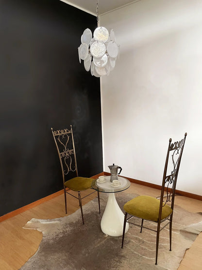 Vintage Murano White Glass Disks Chandelier