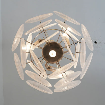 Vintage Murano White Glass Disks Chandelier