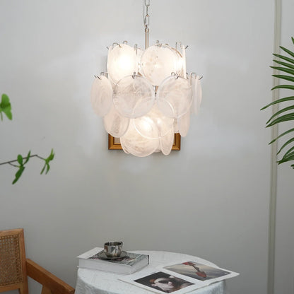 Vintage Murano White Glass Disks Chandelier