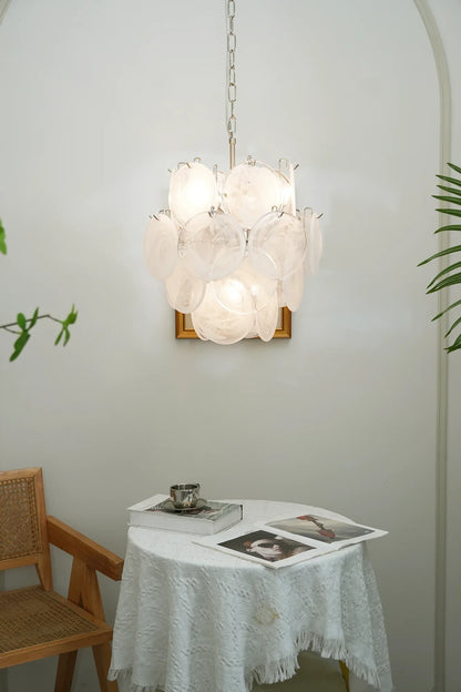 Vintage Murano White Glass Disks Chandelier