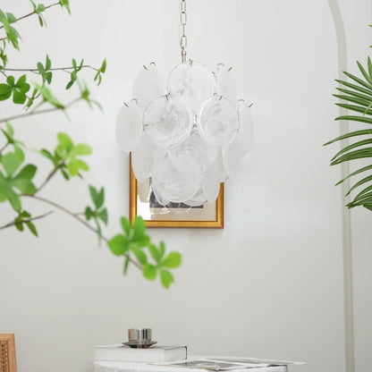 Vintage Murano White Glass Disks Chandelier