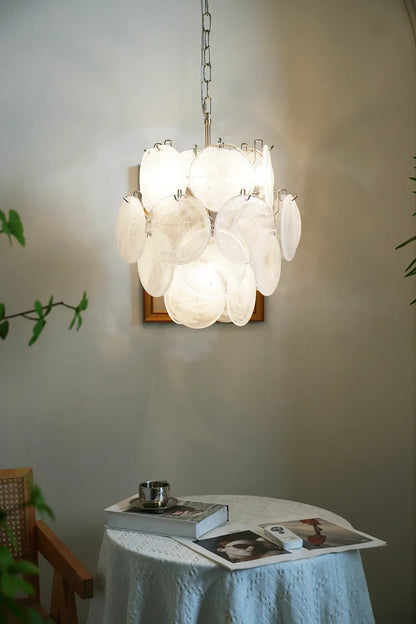 Vintage Murano White Glass Disks Chandelier