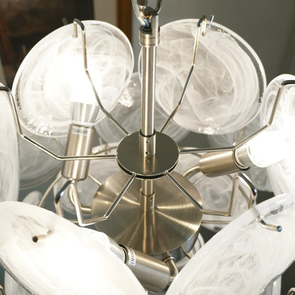 Vintage Murano White Glass Disks Chandelier