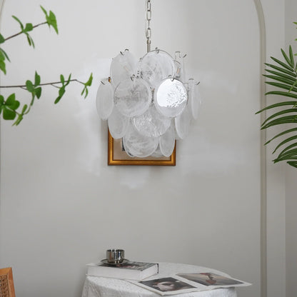 Vintage Murano White Glass Disks Chandelier