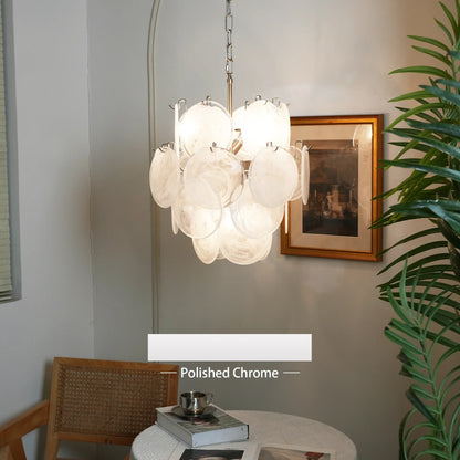 Vintage Murano White Glass Disks Chandelier