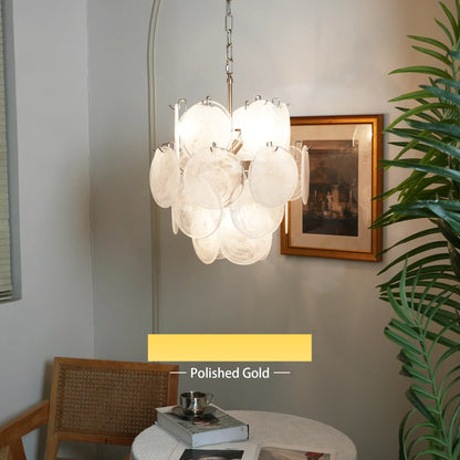 Vintage Murano White Glass Disks Chandelier