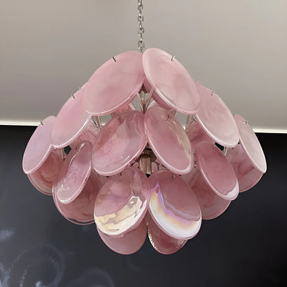 Vintage Murano Pink Disks Chandelier