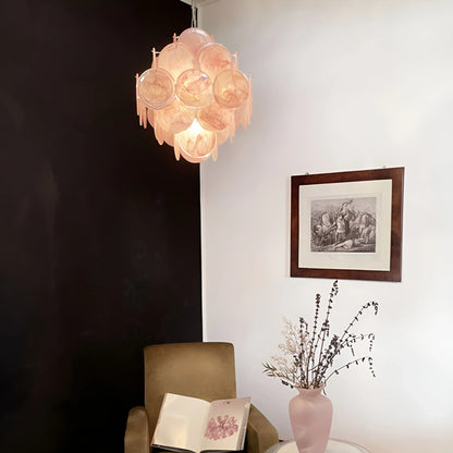 Vintage Murano Pink Disks Chandelier